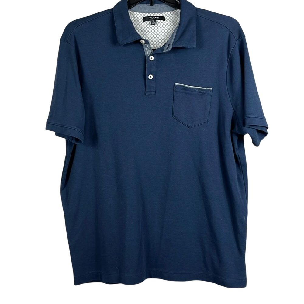 Tahari Polo Shirt Short Sleeve Navy Blue Mens Size XL 100% Cotton